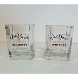 Two Vintage Jack Daniels Tennessee Whiskey Square Rocks/Lowball Glasses